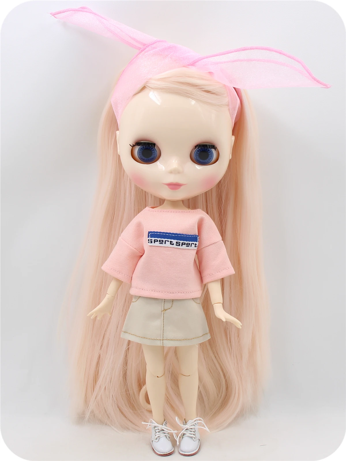 Neo Blythe-Puppe mit rosa Haaren, weißer Haut, glänzendem süßem Gesicht und werkseitig gegliedertem Körper 1