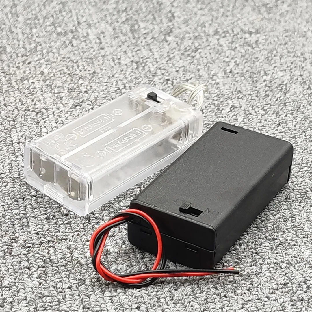 Black and Transparent AA Battery Holder Case with Switch, 2-Slot 3V Storage Box