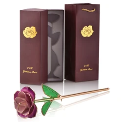 24k Gold Dipped Rose with Stand - Eternal Symbol of Love in Elegant Gift Box (L Purple Pink Rose)