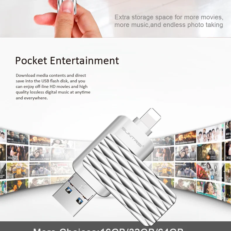 Suntrsi OTG 3 в 1 2,0 USB флеш-накопитель 32 ГБ для смартфона iphone 7 ...