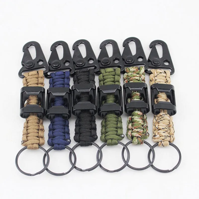 Outdoor Survival Paracord Rope Lanyard Bottle Opener Carabiner Camping Keychain 