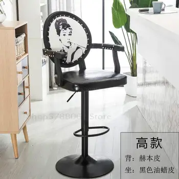 

European Bar Stool Chair Modern Simple Rotating Bar Chair High Stool Cash Register Chair Back Stool with Armrest 24 Models