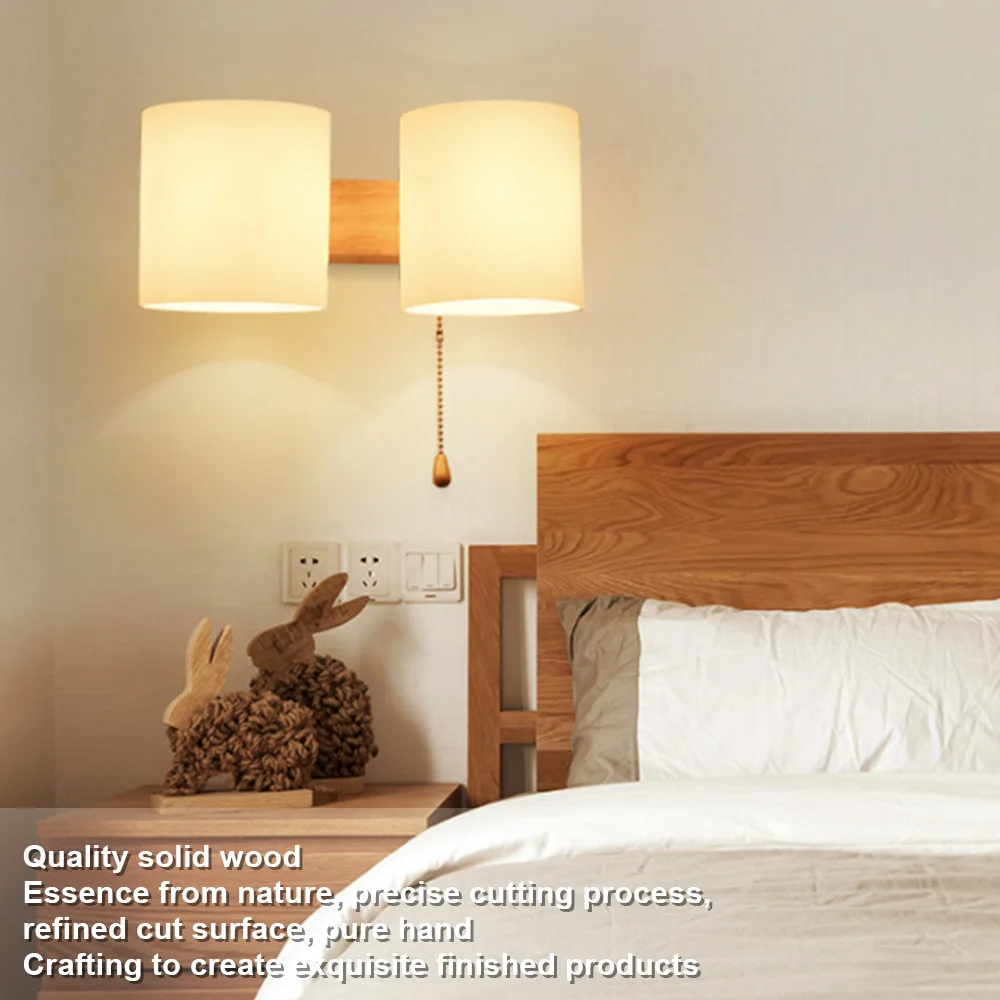 

Lighting Home Bedside Lamp Led Light Wall Lamp Indoor Lights E27 Living Room Wood Glass Modern Warm Concise Retro
