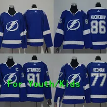 Молодежная вышивка прошитая Tampa Bay#91 Steve Stamkos 77 Victor Hedman 86 Nikita Kucherov Kids Jersey