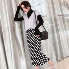 Новинка, Классическая винтажная юбка в горошек, для женщин, корейский стиль, модная, высокая талия, прямая, для женщин, длинные юбки