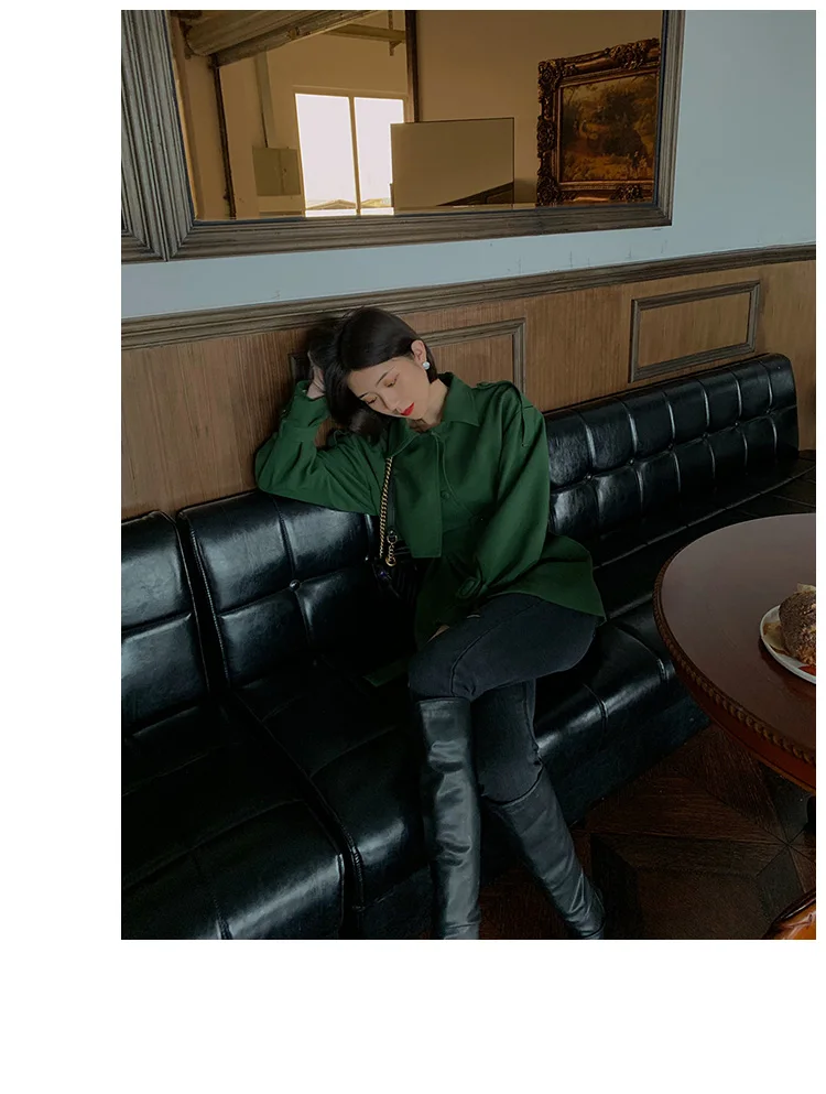 New Elegant Fashion Coat Women Short Blends Coat Jacket Female Korean Version Casual Short Loose Belt Coat Femme