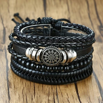 Ebuka 4pcs/ set Adjustable Leather Bracelets