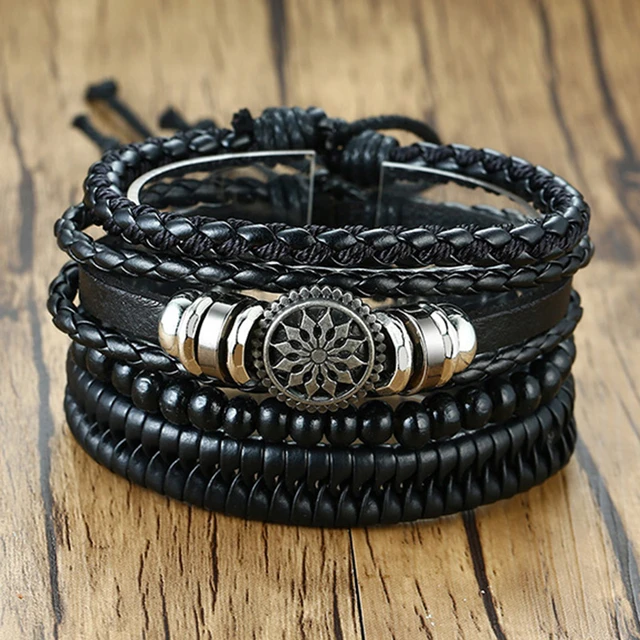 Ebuka 4pcs/ set Adjustable Leather Bracelets
