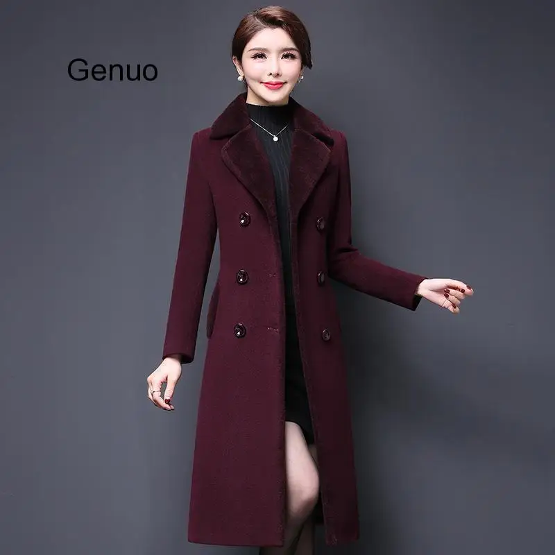 Winter Coats Solid Coat M-5XL Casaco Feminino Abrigos Mujer Autumn Wide Cashmere Blends Woolens Outerwear Female Coat Autumn