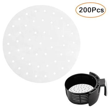 

200pcs Perforated Parchment Round Bamboo Steamer Paper Liners,diameter 9 inch Suitable for Air Fryer,Cooking, Steaming Basket