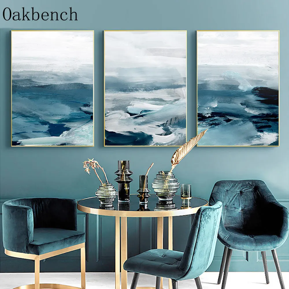 Абстрактная Картина на холсте настенный плакат с синим морем печать