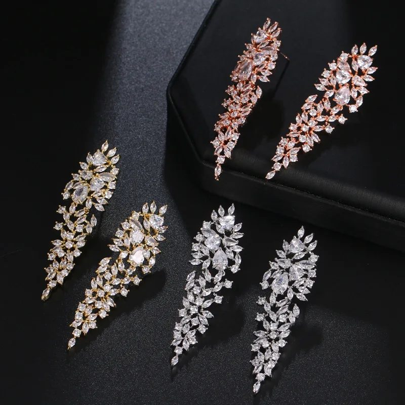 Drop Earrings Dangle Earrings Crystal Earrings Dome Teardrop Earrings Ekopdee Vintage Luxury Teardrop Zircon Drop Earrings For Women Charm Bling Leaf CZ Crystal Earring Wedding Party Fashion Jewelry
