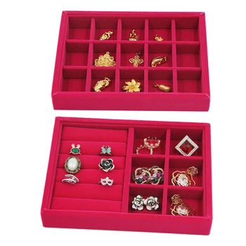 

2x Stackable Jewelry Display Tray Organizer Showcase Ring Earrings Tray