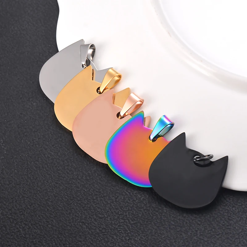5 Stück, 5 Farben, hochwertiger Edelstahl, schöne Katzenkopfform, Anhänger, ID-Halskette, Unisex, ohne Kette, doppelseitig poliert – Detail 2