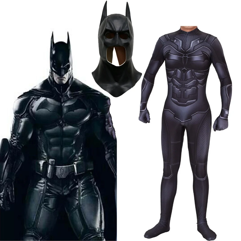 Movie The Batman Costume Child Cosplay Batman Helmet Mask Bruce Wayne Superhero Adult Batman Costume Zentai Bodysuit Jumpsuit