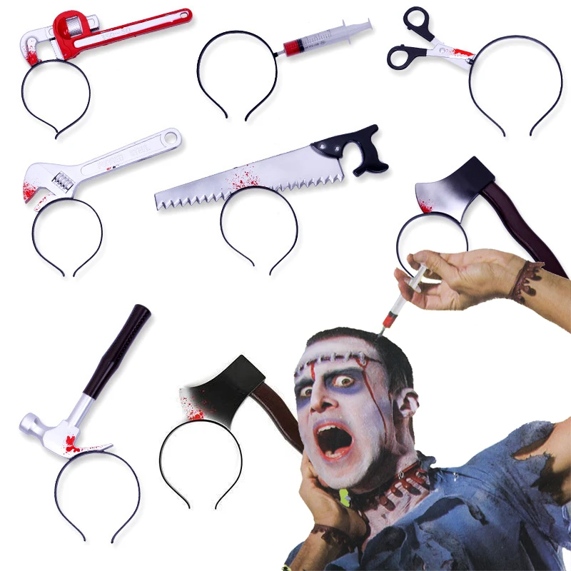 Diadema De Halloween Con Cuchillo Y Hacha - 3 Piezas - Con Pegatinas De Tatuaje - Accesorio Terrorífico Para Disfraces Y Fiestas