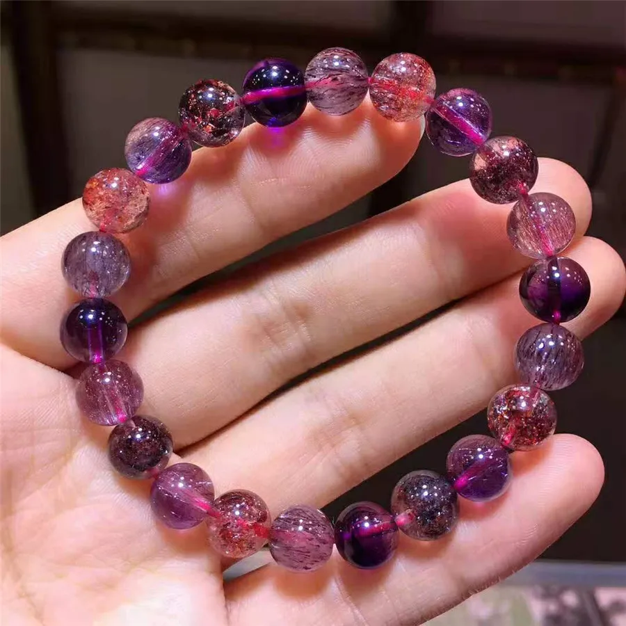8,6 мм натуральный Lepidocrocite КВАРЦ СУПЕР 7 семь мелодий камень для женщин и мужчин растягивающиеся круглые бусины браслеты AAAAA