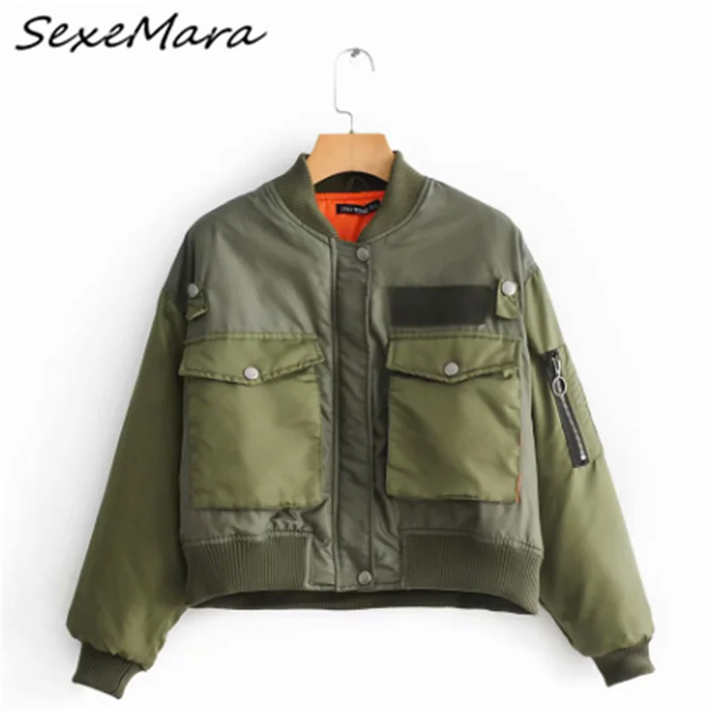 

Streetwear Fall Bomber Jacket Women Loose Patchwork Short Fashion Green Bomber Jacket Plus Size 2019