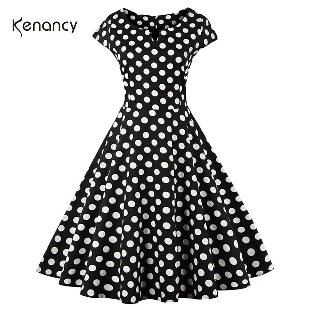 Женское платье в горошек с V образным вырезом стиле ретро| |