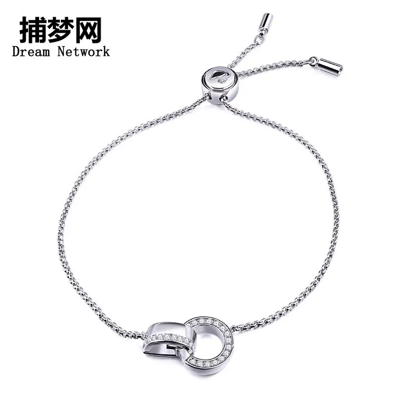 

Swarovski High-End Quality Interlocking Shuanghuan Bracelets Women's Adjustable Telescopic Platinum