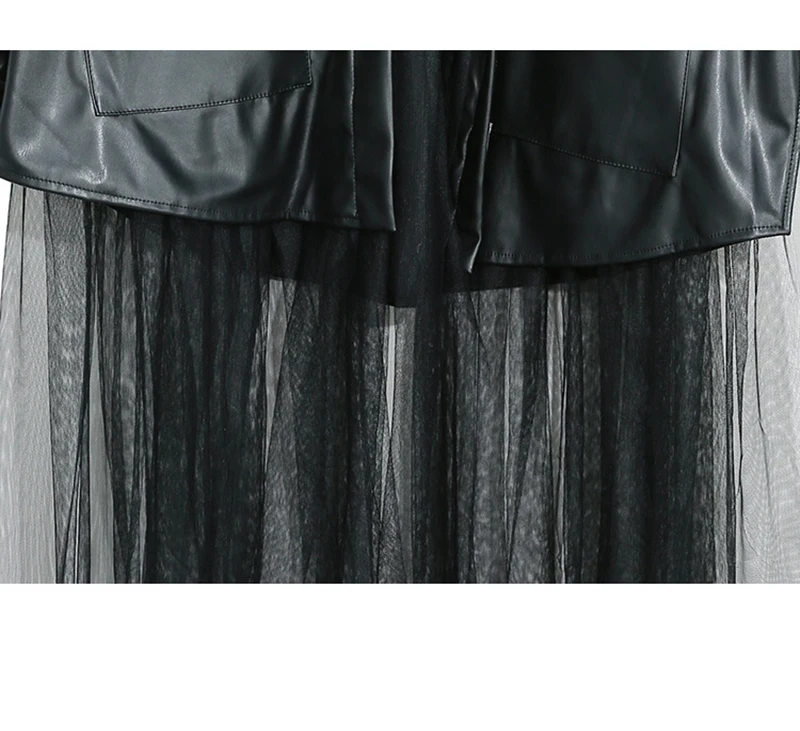 [EAM] Свободная Черная куртка из искусственной кожи с хлопковой подкладкой и сеткой, новая женская куртка с отворотом и длинным рукавом, модная весенняя коллекция, 1M910