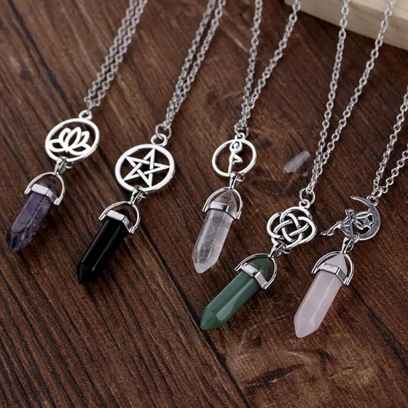

Necklace For Women Colored Hexagonal Column Bullet Star Lotus Pendant Flower Fairy Necklace Ladies Chains Around The Neck Gifts