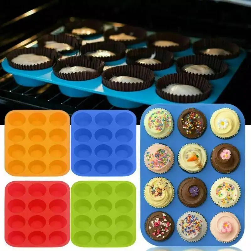 Lefull engrossado 12-hole cupcake bandeja redonda molde de bolo de silicone para cozinha diy ferramenta de cozimento muffin cup