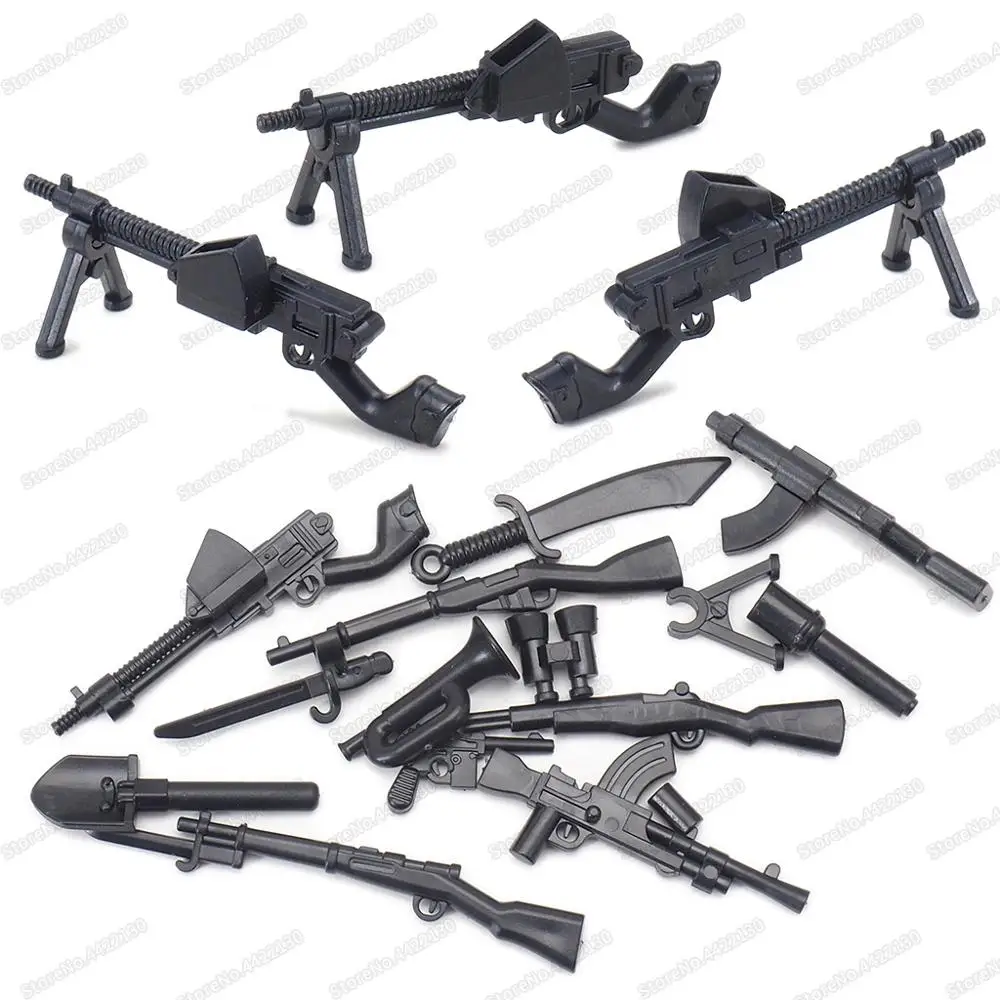 Military Assembly Weapons WW2 Crooked Handle Guns Building Block Army Engineer Shovel Soldier Equipment Moc Model Child Gift Toy