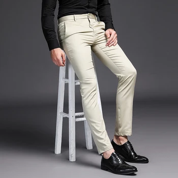Pantalones formales de color caqui para Hombre, traje negro, Calca, vestido Social, negocios, holgados, 2020