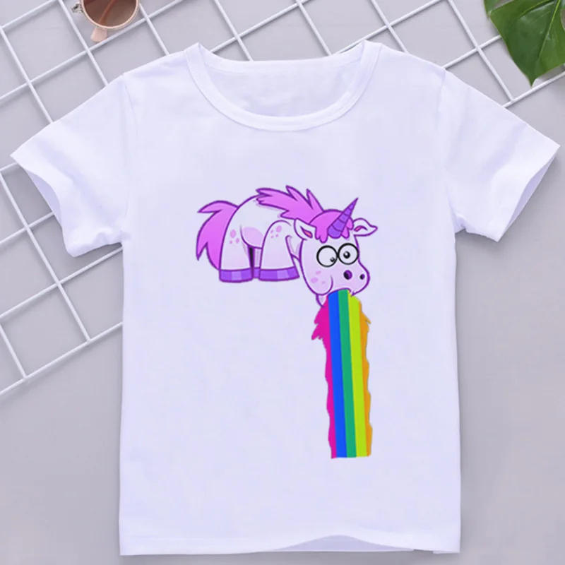 Kawaii/детская футболка топы для мальчиков с принтом единорога; модные повседневные футболки с короткими рукавами в стиле Харадзюку для девочек летняя одежда - Цвет: 820