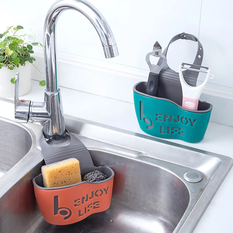 

Sink Shelf Soap Sponge Drain Rack Hanging Bag Kitchen Accessorie Bathroom Holder Strap Faucet Storage Basket with Drain Holes