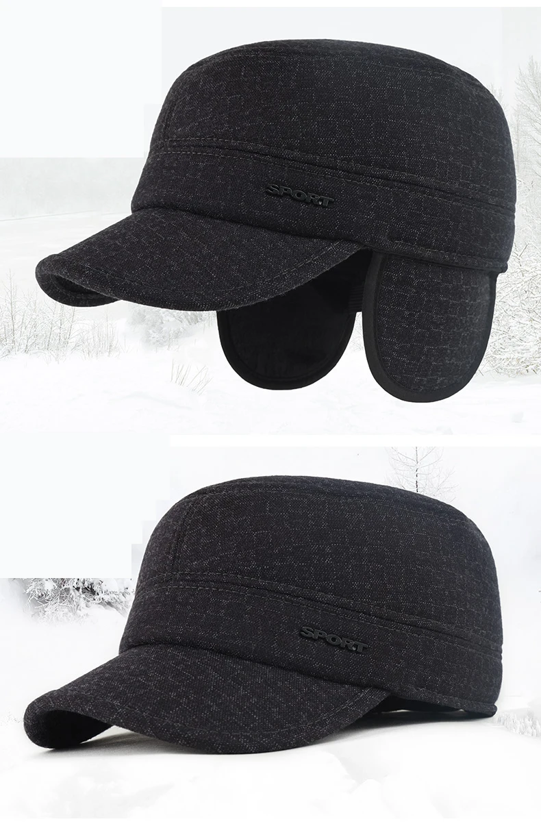 GBCNYIER Outdoor Winter Windproof Sunhat Short Brim Lock Warm Ear Protection Woolen Men Hat Fashion Dark Color