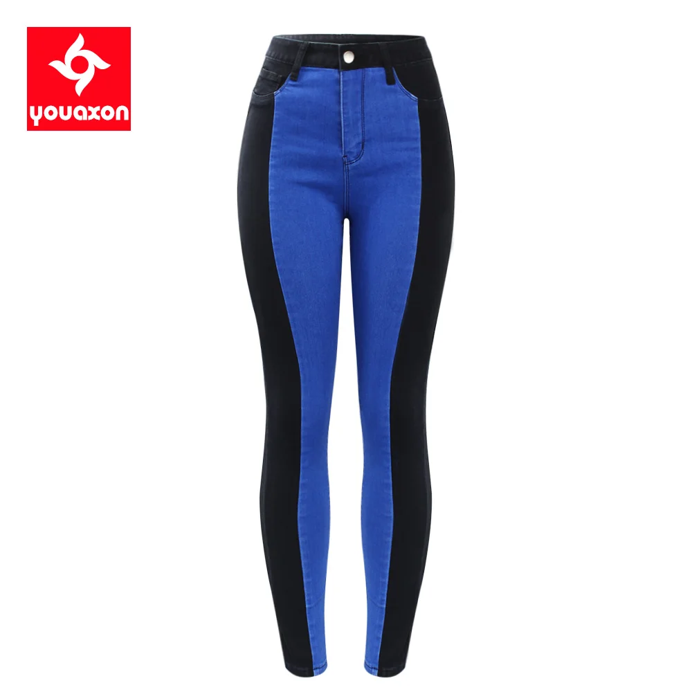 Youaxon pantalones vaqueros de cintura alta para mujer, Jeans elásticos a rayas  laterales, color negro y azul, 2131|women jeans|jeans womanpatched jeans  women - AliExpress