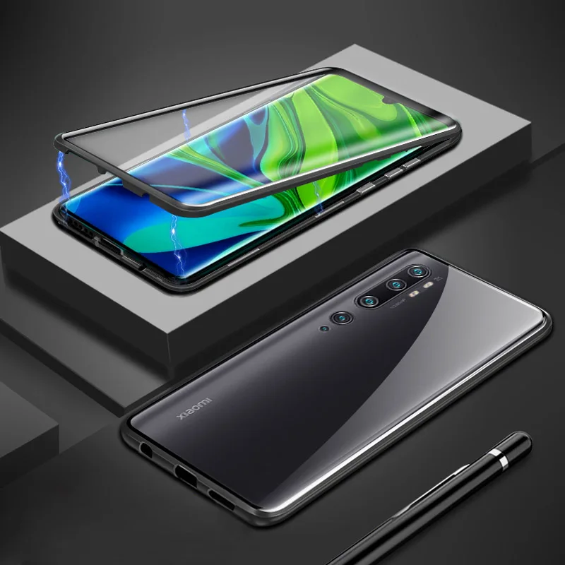 Магнитный чехол для Xiao mi Note 10 Pro чехол 360 ° полная защита для Xiaomi mi Note10 CC9 Pro CC 9Pro чехлы с закаленным стеклом - Цвет: Black