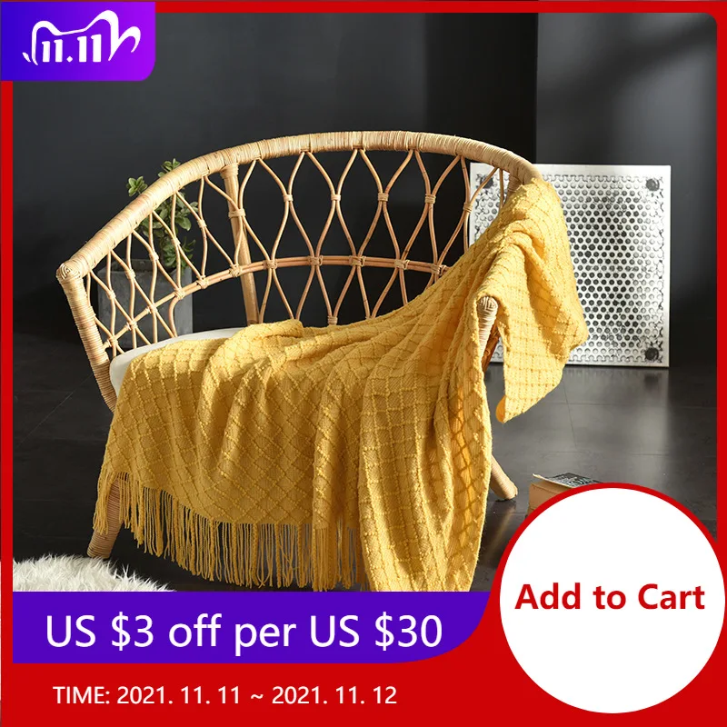 Нордическое вязаное одеяло с кисточками чехол для дивана постельное белье