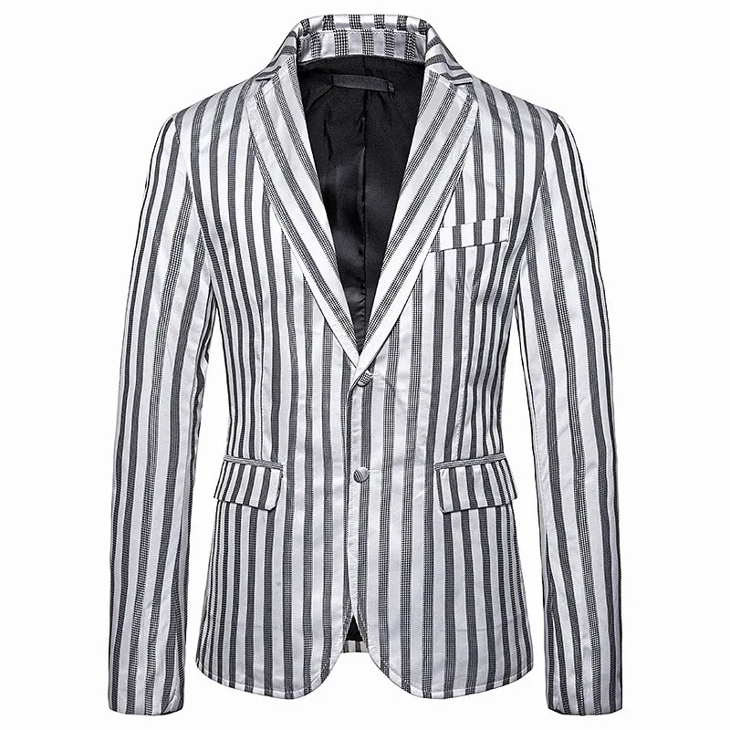 HuLooXuJi мужской полосатый Блейзер Куртки деловые свадебные костюмы Slim Fit Осень Зима ночной клуб вечерние платье пальто Размер США: S-2XL