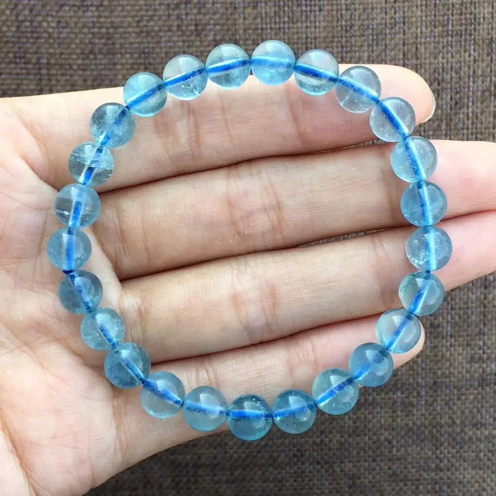 Aquamarine- Real Natural Aquamarine Crystal- Aquamarine Bracelet deep Blue Aquamarine 8mm Natural Crystals