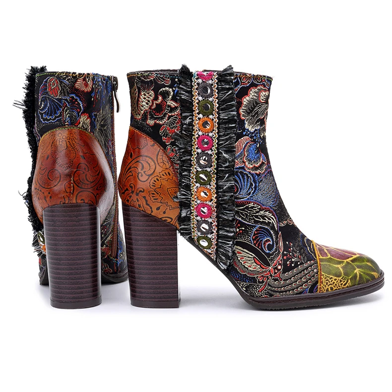 Women Winter boots Genuine leather Ankle Boots Motorcycle Boots Leather thick heel short thick heel shoes Boots winter