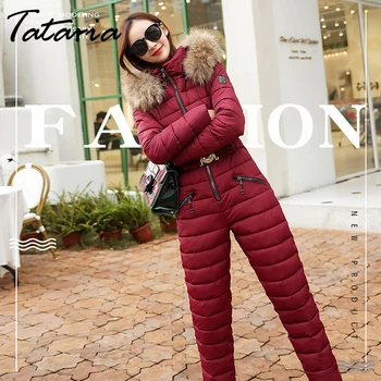 

Tataria High Quality Women Winter Long Coat Hooded Jumpsuit Outwear for Women Winter Jackets with Fur Collar Women's Tracksuits