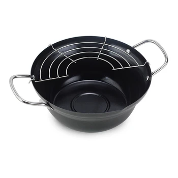 

24cm Japanese Tempura Fryer Cooking Pot with Stainless Steel Drain Stand Portable Kitchen Cooker