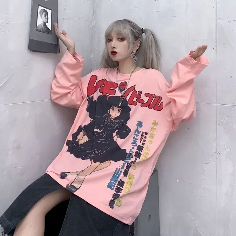 Женская футболка с длинным рукавом осенняя Корейская в стиле Harajuku уличная