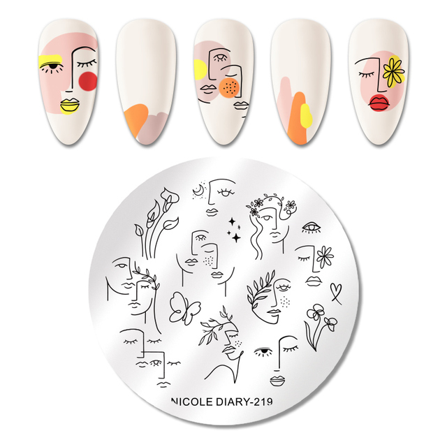 DIARY Leaves Nail Stamping Plates Abstract Flower Line Dot Point Image Stamp Templates Printing Stencil Tools