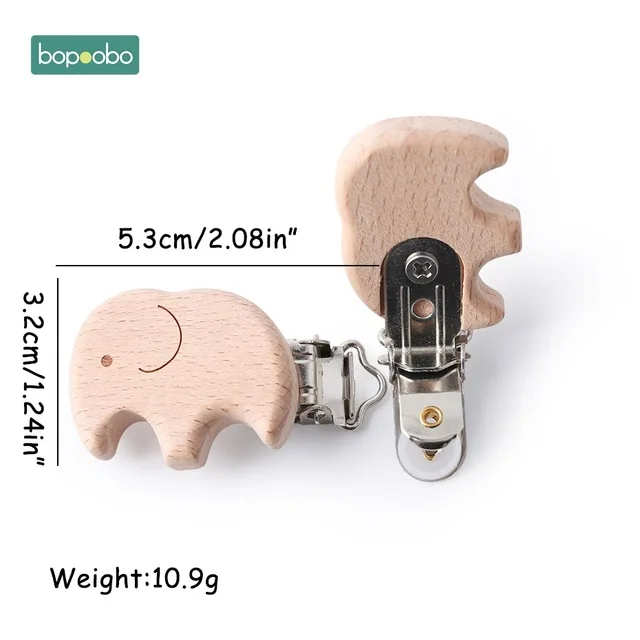 Bopoobo 10 шт., деревянная пустышка с зажимом для пустышки, аксессуары для кормления, Силиконовая пустышка, сделай сам, деревянные цепочки для прорезывания зубов - Цвет: Elephant Clip
