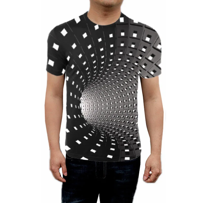 Men Women Short Sleeve T-shirt 3d Swirl Print Optical Illusion Hypnosis ...