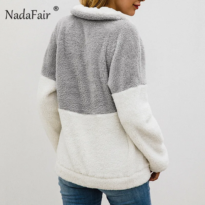 Nadafair Женская флисовая толстовка на молнии с длинным рукавом высоким воротником и