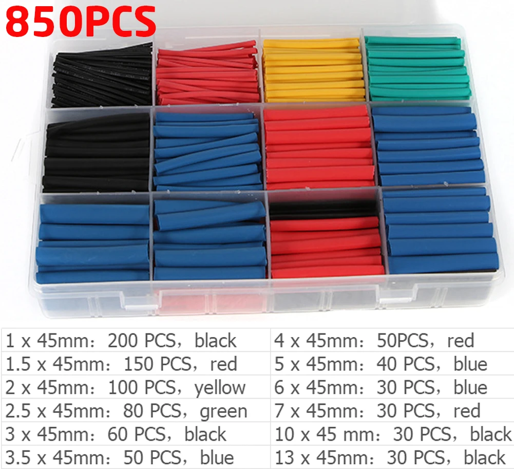 Heat Shrink Tubing 200-800pcs 2:1 5 Color Electrical Wire Cable Wrap Kit 12 Sizes Tube Assortment with Storage Case | Обустройство