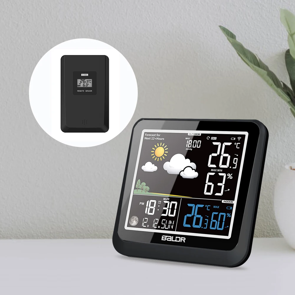 Goedkoop Baldr LCD Kleur Indoor Outdoor Weerstation + Remote Sensor Thermometer Snooze Klok Bureau Wekker