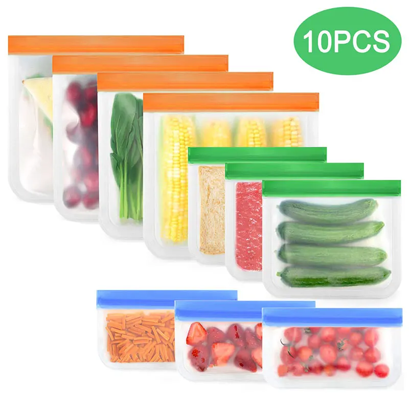 New Silicone Food Bag Reusable Silicone Freezer Bag Upgrade Leakproof Top Fresh-keeping Bag Kitchen Fruit Ziplock Silicone Bag