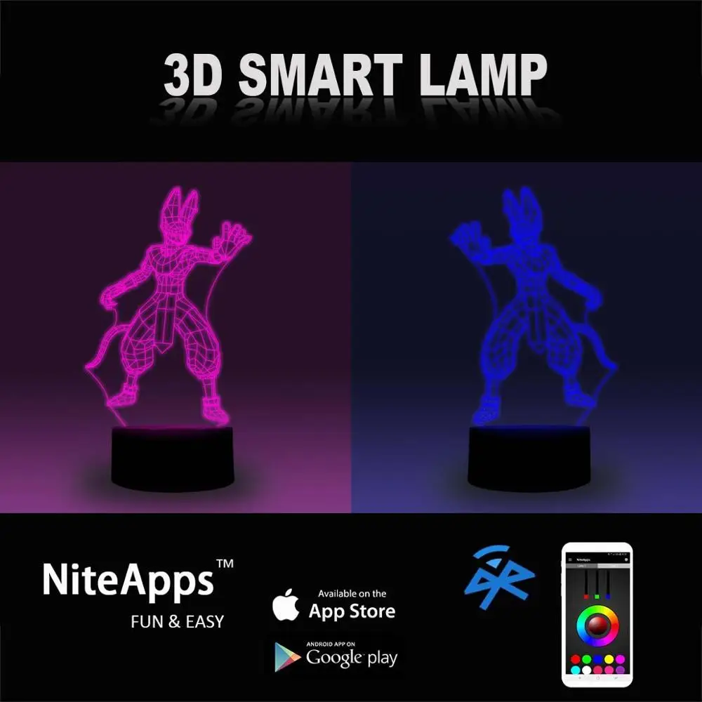 NiteApps 3D Beerus Dragon Ball ночник настольная Иллюзия украшение лампа подарок на день рождения приложение/сенсорное управление