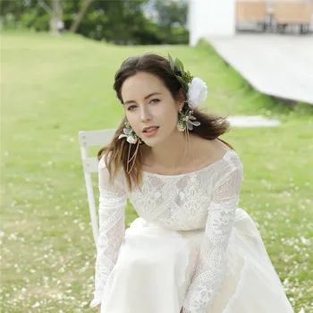 

OKILY 2020 Trend Ear Clip Fabric Simulation Flower Tassel Earrings Drop wedding Photography Accessories for Women Dangle Earring